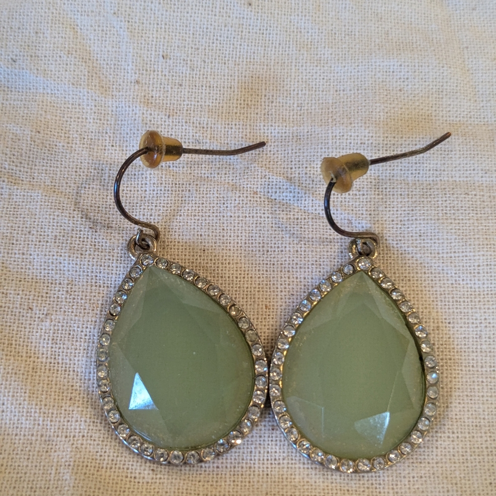 J. Crew Sage Green Teardrop Earrings with Crystal Accents
